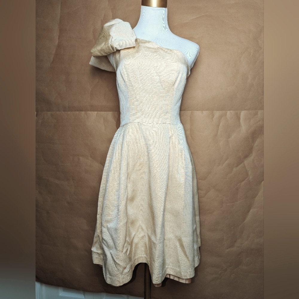 Lotus Grace One-Shoulder Metallic Cocktail Dress with Bow